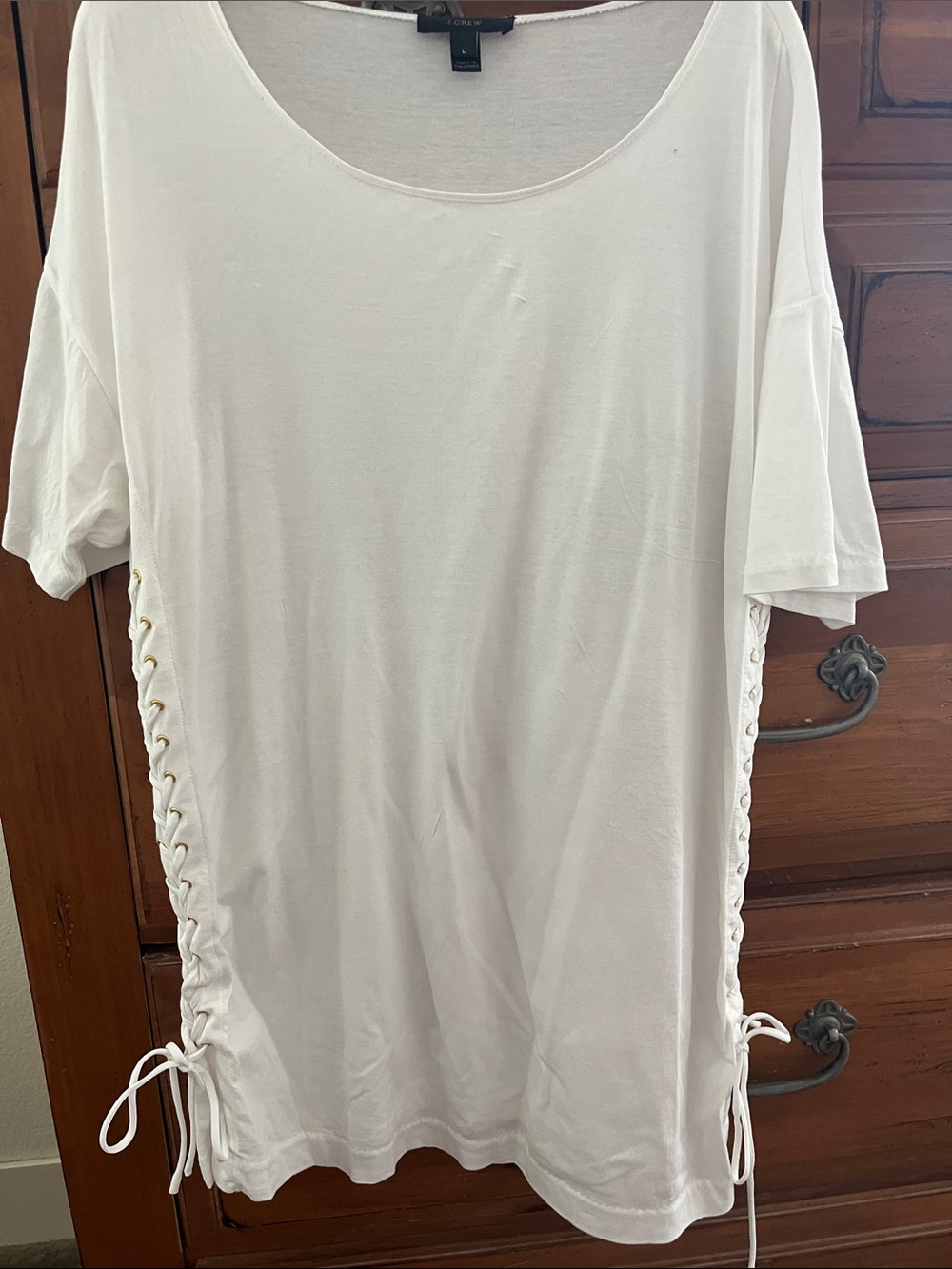 J. Crew White Lace-Up Side Tunic Top Size Large EUC